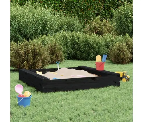 Smilšu Kaste Ar Sēdekļiem, Melna, Kvadrāta Forma, Priedes Koks Vidaxl