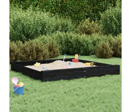 Smilšu Kaste Ar Sēdekļiem, Melna, Kvadrāta Forma, Priedes Koks Vidaxl