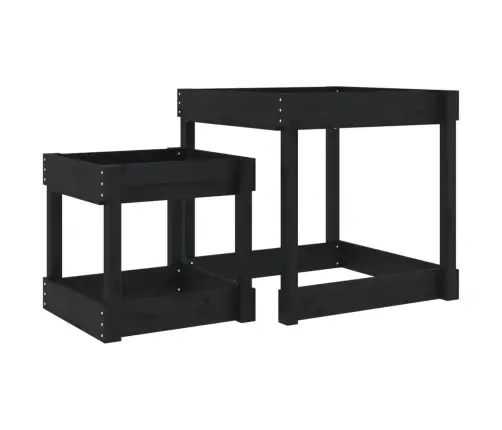 Üksteise Alla Mahtuvad Lauad, 3 Tk, Must, Männipuit