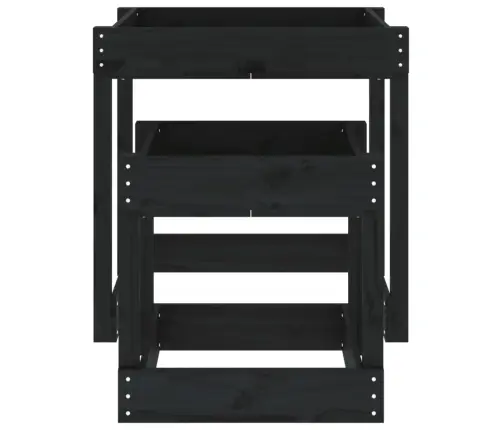 Üksteise Alla Mahtuvad Lauad, 3 Tk, Must, Männipuit