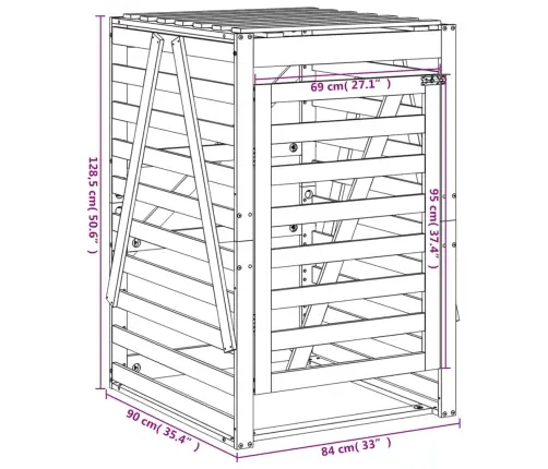 Atkritumu Tvertnes Nojume, 84X90X128,5 Cm, Priedes Masīvkoks Vidaxl