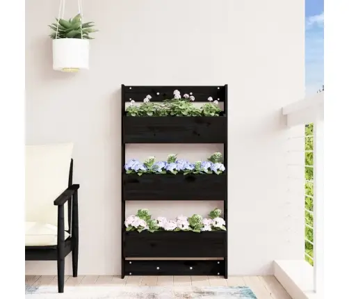 Puķu Kaste, 3 Līmeņi, 60X18,5X110 Cm, Melna, Priedes Masīvkoks Vidaxl