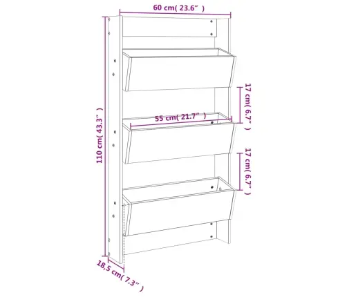 Puķu Kaste, 3 Līmeņi, 60X18,5X110 Cm, Melna, Priedes Masīvkoks Vidaxl