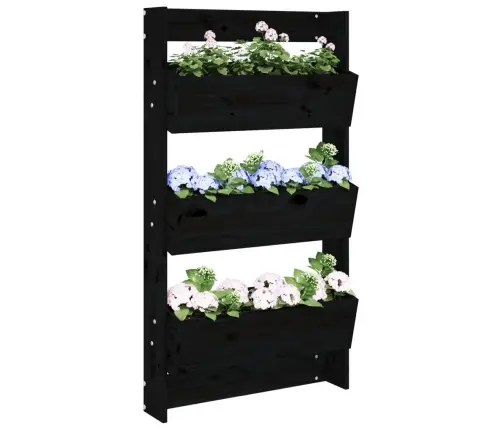 Puķu Kaste, 3 Līmeņi, 60X18,5X110 Cm, Melna, Priedes Masīvkoks Vidaxl