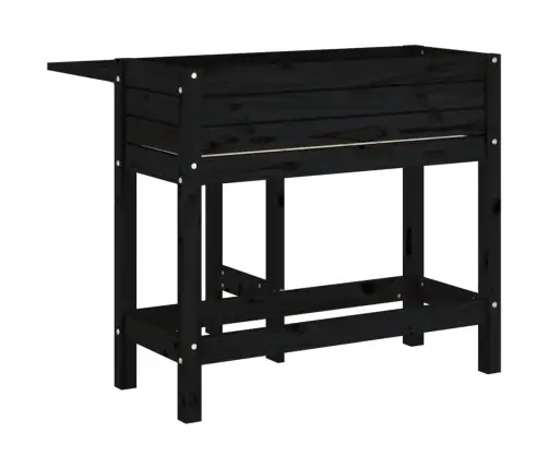 Dārza Puķu Kaste Ar Nolokāmu Virsmu, Melna, Priedes Masīvkoks Vidaxl