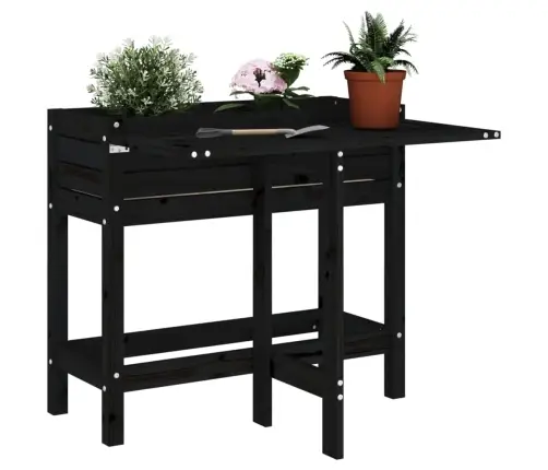 Dārza Puķu Kaste Ar Nolokāmu Virsmu, Melna, Priedes Masīvkoks Vidaxl