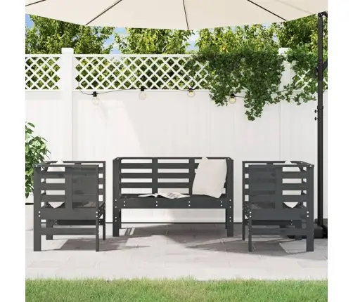 3-Daļīgs Dārza Atpūtas Mēbeļu Komplekts, Pelēks, Priedes Koks Vidaxl