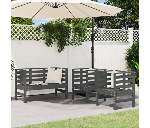 3-Daļīgs Dārza Atpūtas Mēbeļu Komplekts, Pelēks, Priedes Koks Vidaxl