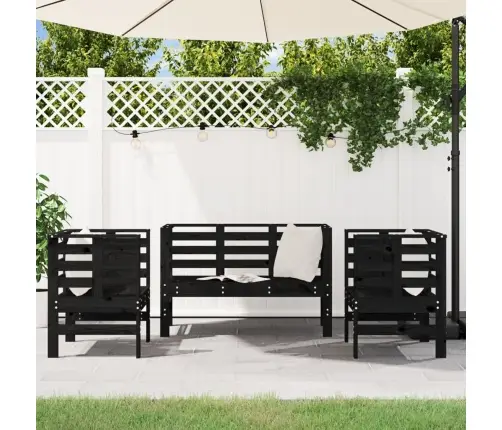 3-Daļīgs Dārza Atpūtas Mēbeļu Komplekts, Melns Priedes Koks Vidaxl