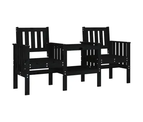 Dārza Sols Ar Galdiņu, Divvietīgs, Melns, Priedes Masīvkoks Vidaxl
