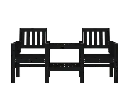 Dārza Sols Ar Galdiņu, Divvietīgs, Melns, Priedes Masīvkoks Vidaxl