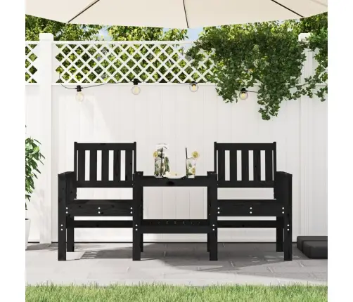 Dārza Sols Ar Galdiņu, Divvietīgs, Melns, Priedes Masīvkoks Vidaxl