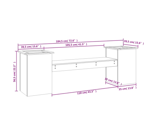 Aiapink Taimekastidega, Valge, 184,5X39,5X56,5 cm Männipuit