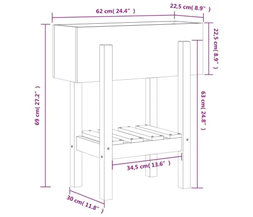 Dārza Puķu Kaste, Medus Brūna, 62X30X69 Cm, Priedes Masīvkoks  Vidaxl