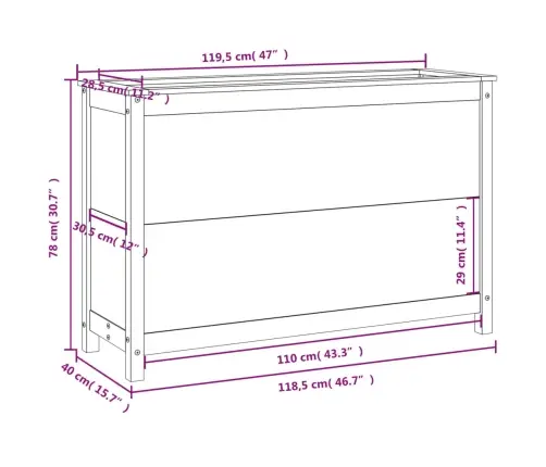 Augstā Puķu Kaste, Balta, 119,5X40X78 Cm, Priedes Masīvkoks Vidaxl