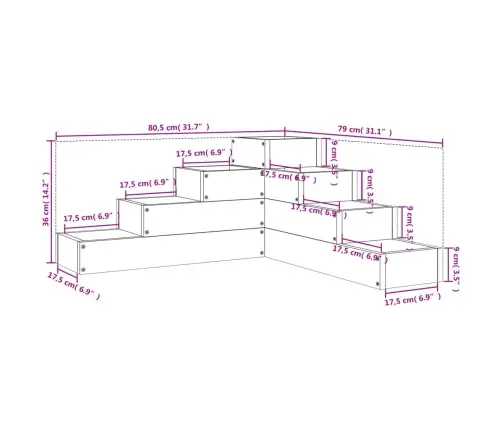 Dārza Puķu Kaste, 4 Līmeņi, 80,5X79X36 Cm, Priedes Masīvkoks Vidaxl