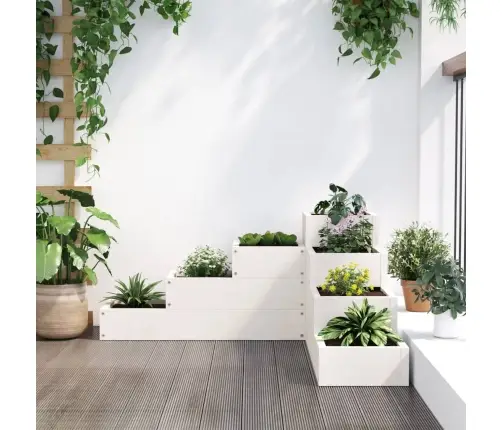 Dārza Puķu Kaste, 4 Līmeņi, 80,5X79X36 Cm, Balta, Priedes Koks Vidaxl