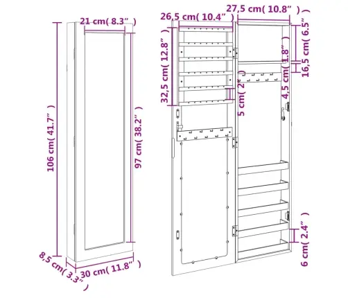 Seinale Kinnitatav Peegliga Ehetekapp, Must, 30 X 8,5 X 106 Cm