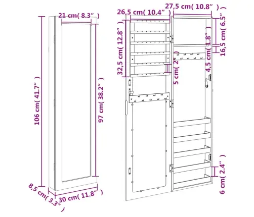 Seinale Kinnitatav Peegliga Ehetekapp, 30 X 8,5 X 106 Cm