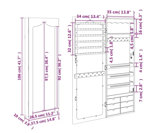 Seinale Kinnitatav Peegliga Ehetekapp, Must, 37,5X10X106 Cm