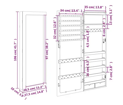 Seinale Kinnitatav Ehetekapp Peegli Ja Led-Tuledega, Valge
