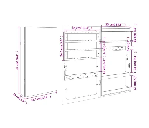 Veidrodinė Papuošalų Spintelė Su Led Apšvietimu, Baltos Spalvos