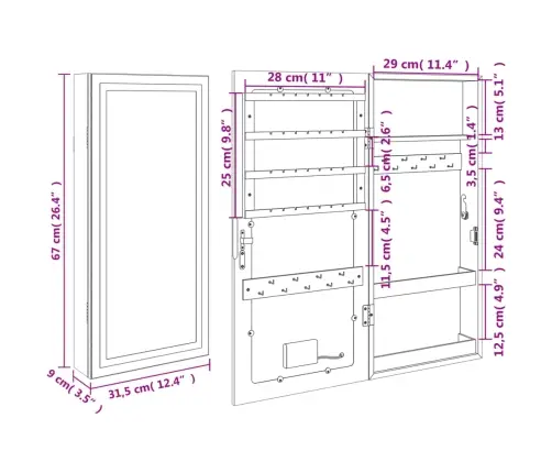 Sienas Rotaslietu Skapītis Ar Led, Melns Vidaxl