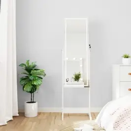 Rotaslietu Skapis Ar Spoguli, Led Gaismas, Brīvi Stāvošs, Balts Vidaxl