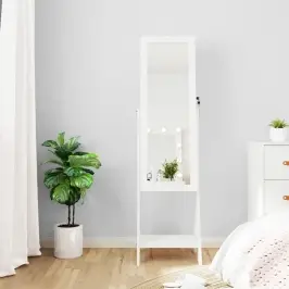 Rotaslietu Skapis Ar Spoguli, Led Gaismas, Brīvi Stāvošs, Balts Vidaxl