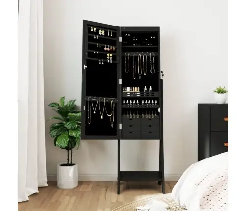 Rotaslietu Skapis Ar Spoguli, Led Gaismas, Brīvi Stāvošs, Melns Vidaxl