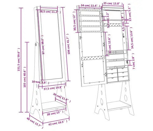 Rotaslietu Skapis Ar Spoguli, Led Gaismas, Brīvi Stāvošs, Melns Vidaxl