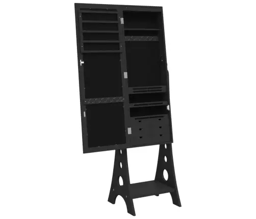 Rotaslietu Skapis Ar Spoguli, Led Gaismas, Brīvi Stāvošs, Melns Vidaxl
