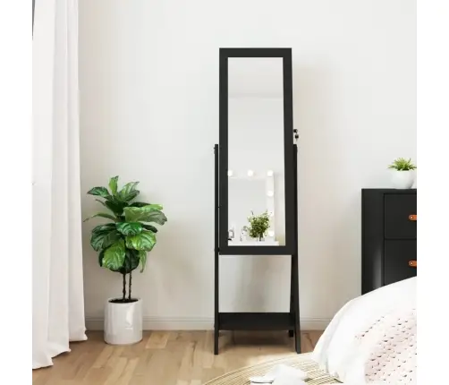 Rotaslietu Skapis Ar Spoguli, Led Gaismas, Brīvi Stāvošs, Melns Vidaxl