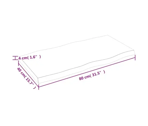Lauaplaat, 80 X 40 X (2-4) cm Täispuit, Naturaalsed Servad