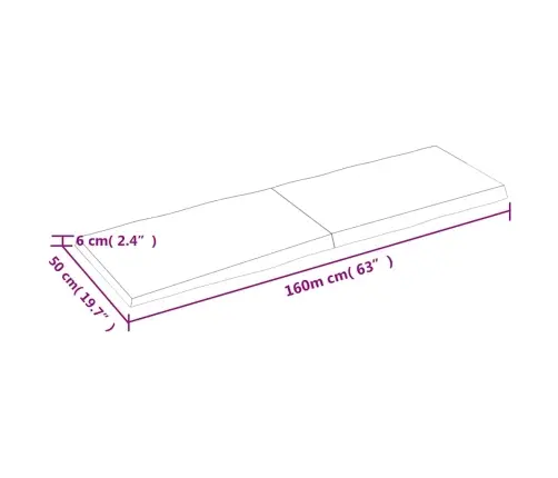 Lauaplaat, 160 X 50 X (2-6) cm Täispuit, Naturaalsed Servad
