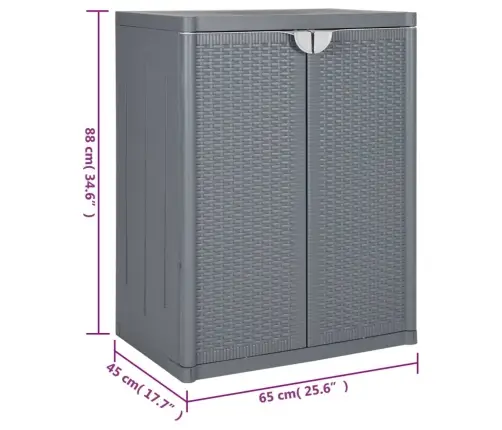Dārza Uzglabāšanas Skapītis, 65X45X88 Cm, Pelēka Pp Rotangpalma Vidaxl