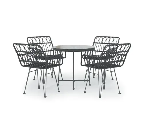 5-Daļīgs Dārza Mēbeļu Komplekts, Melns, Pe Rotangpalma Vidaxl 5-Daļīgs Dārza Mēbeļu Komplekts, Melns, Pe Rotangpalma Vidaxl