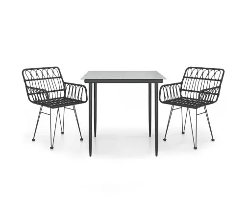 3-Osaline Aiamööbli Komplekt, Must, Polürotang