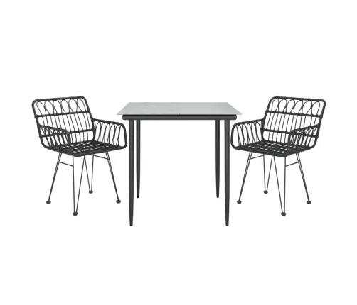 3-Osaline Aiamööbli Komplekt, Must, Polürotang