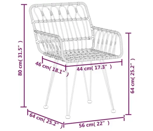3-Osaline Aiamööbli Komplekt, Must, Polürotang