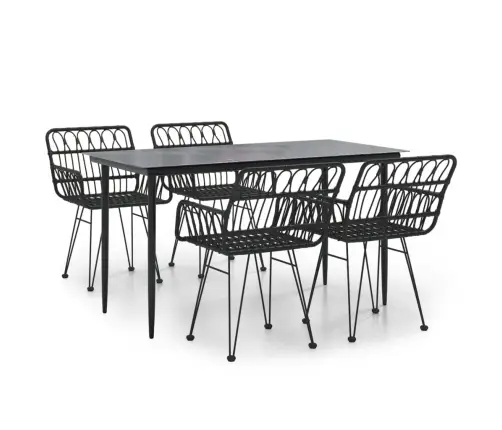 5-Osaline Aiamööbli Komplekt, Must, Polürotang