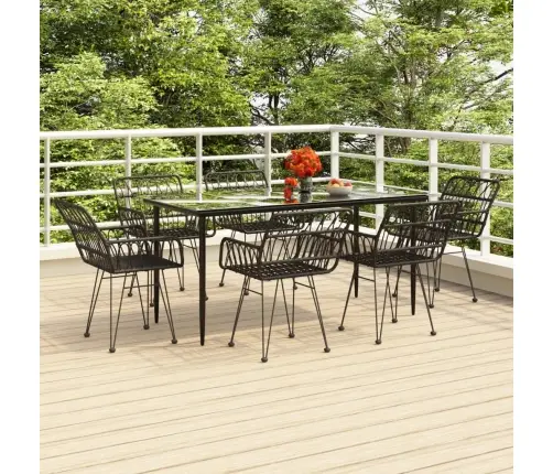 7-Daļīgs Dārza Mēbeļu Komplekts, Melns, Pe Rotangpalma Vidaxl