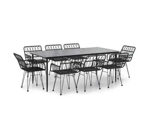 9-Daļīgs Dārza Mēbeļu Komplekts, Pe Rotangpalma, Melns Vidaxl