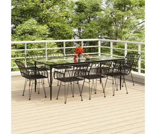 9-Daļīgs Dārza Mēbeļu Komplekts, Pe Rotangpalma, Melns Vidaxl