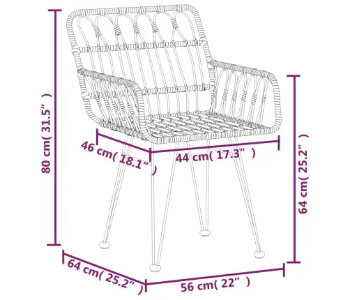 5-Daļīgs Dārza Mēbeļu Komplekts, Pe Rotangpalma Vidaxl