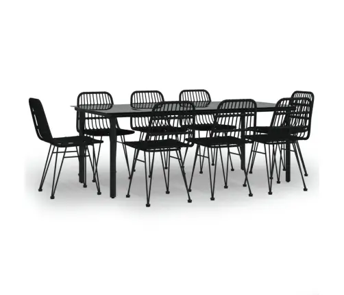 9-Daļīgs Dārza Mēbeļu Komplekts, Pe Rotangpalma, Melns Vidaxl