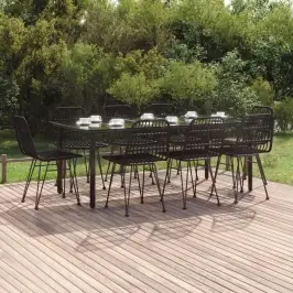 9-Daļīgs Dārza Mēbeļu Komplekts, Pe Rotangpalma, Melns Vidaxl