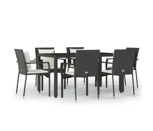 7-Daļīgs Dārza Mēbeļu Komplekts Ar Matračiem, Pe Pinums, Melns Vidaxl