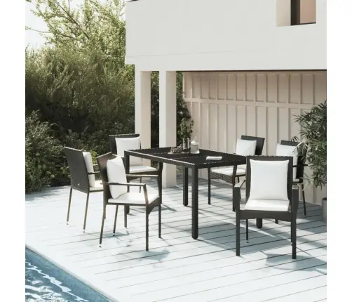 7-Daļīgs Dārza Mēbeļu Komplekts Ar Matračiem, Pe Pinums, Melns Vidaxl