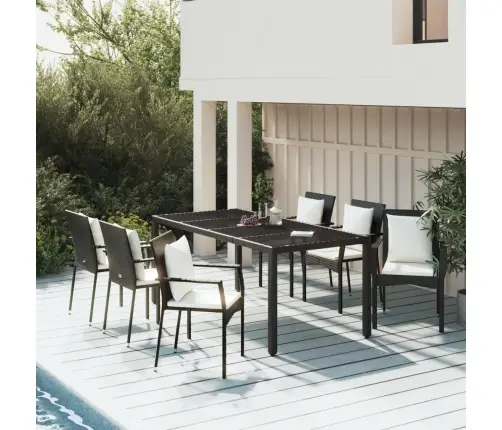 7-Osaline Aiamööblikomplekt Patjadega, Must, Polürotang